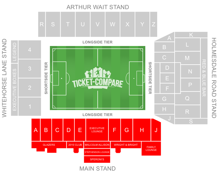 screenshot of Selhurst Park Stadium Seating Plan Main Stand highlighted