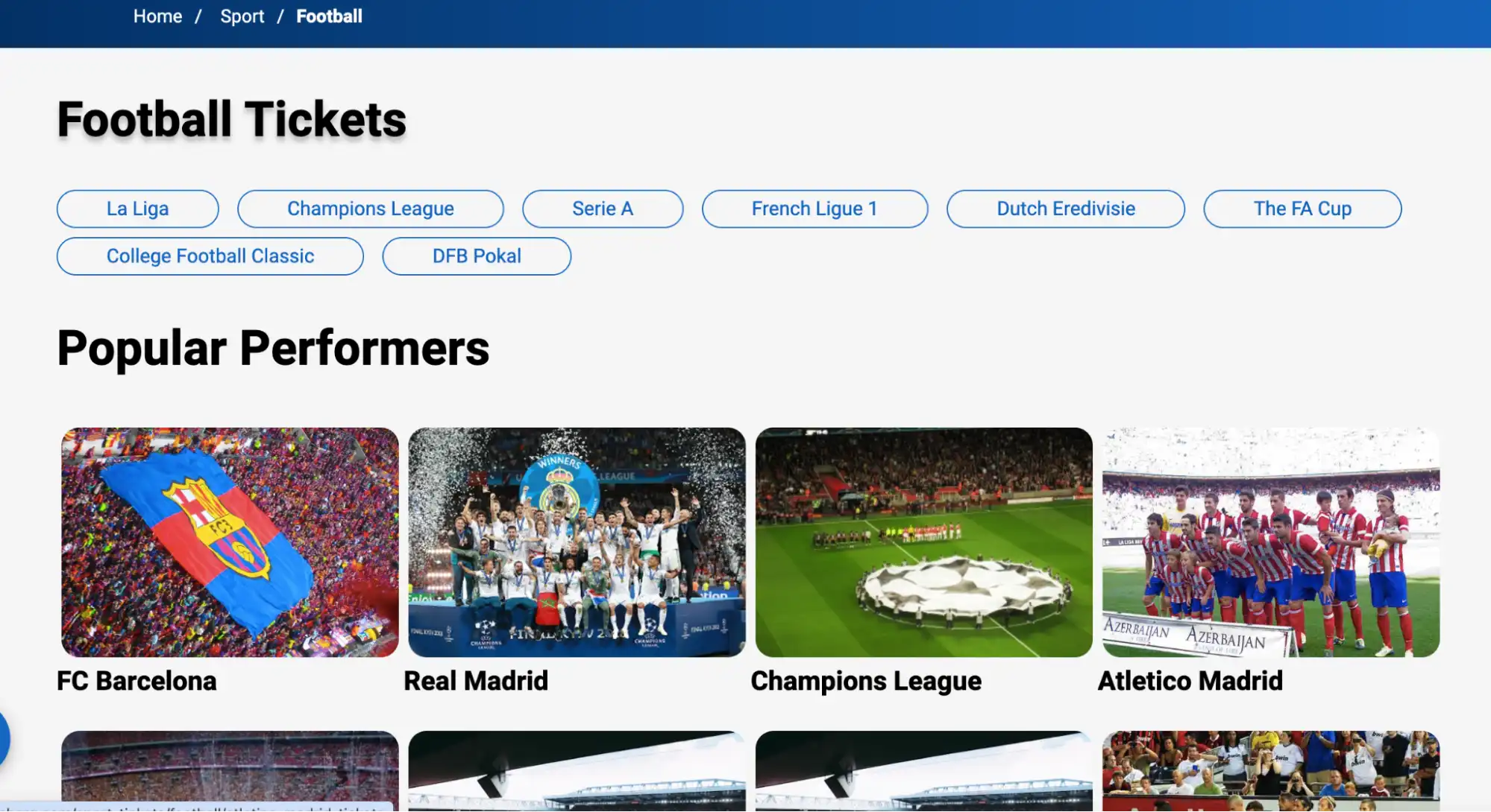 screenshot of popular performers