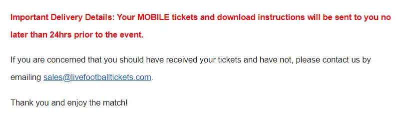 Ticket delivery information