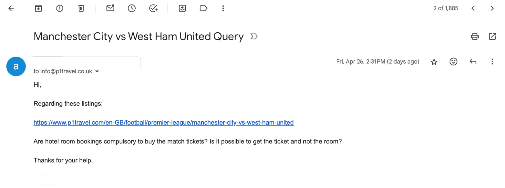 screenshot of email conversation