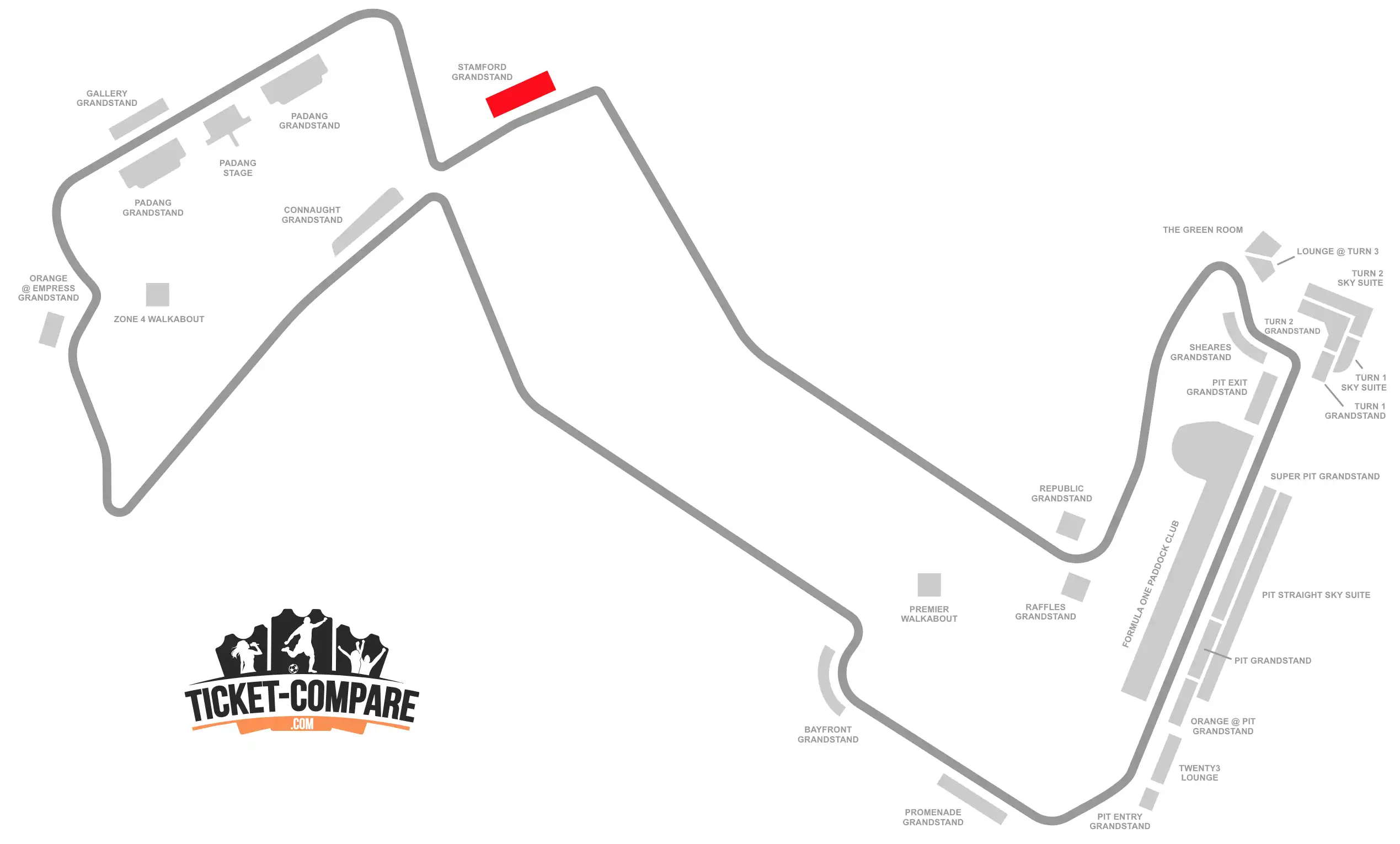 Screenshot of Marina Bay Street Circuit Seating Plan with highlighted the Stamford Grandstand
