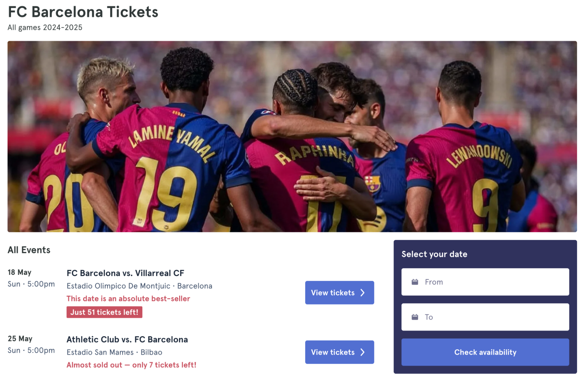 screenshot of FC Barcelona events