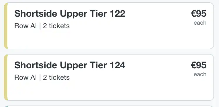screenshot of Arsenal vs Bournemouth ticket price on the Stubhub website