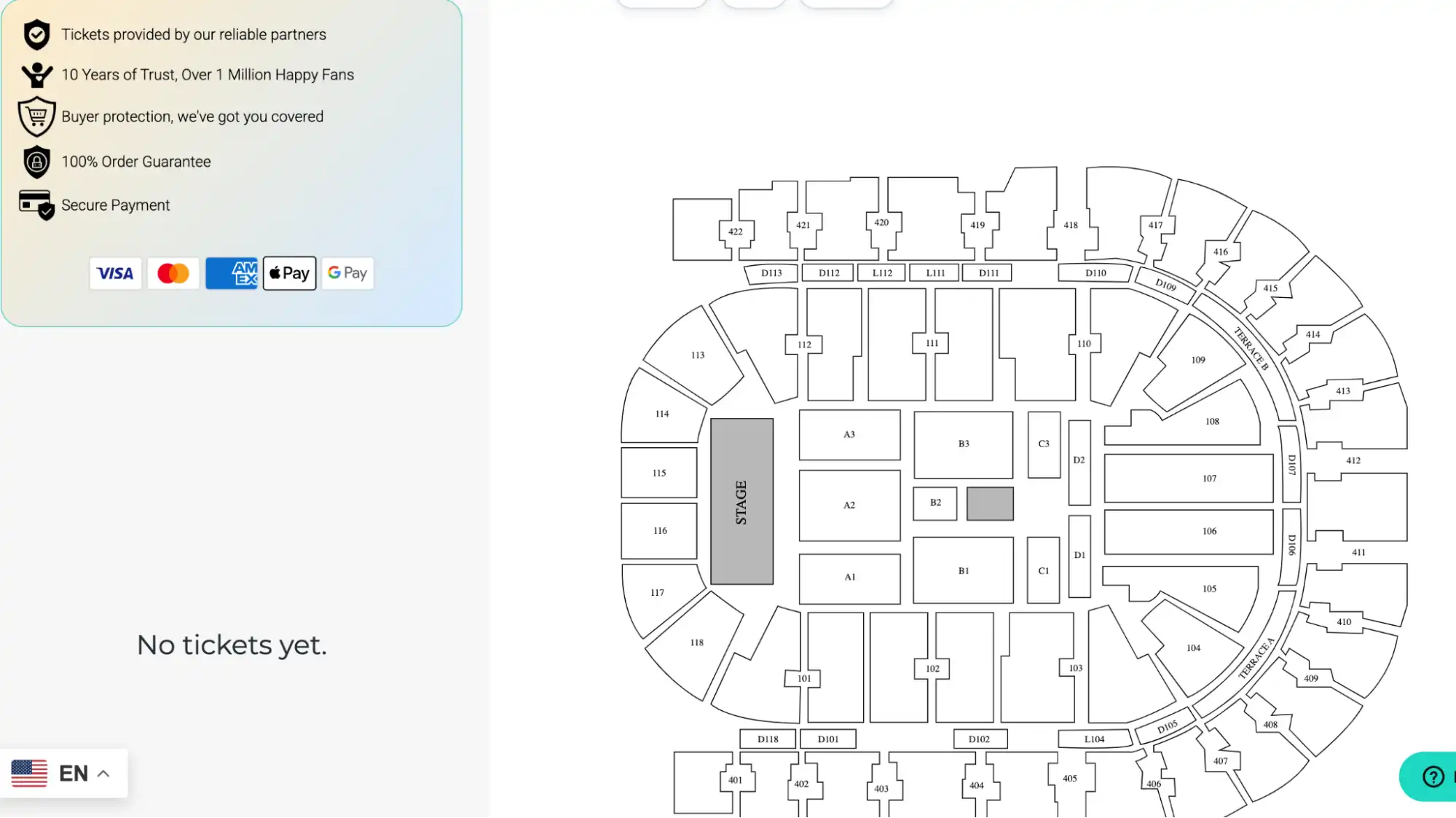 screenshot of tickets information (No tickets yet)