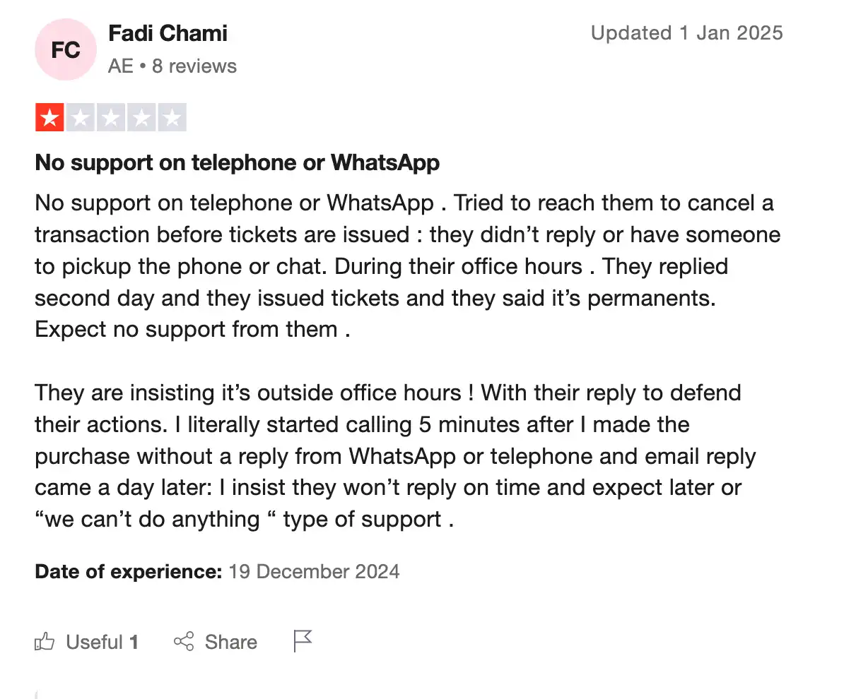 screenshot of negative Ticketgum Review on the Trustpilot