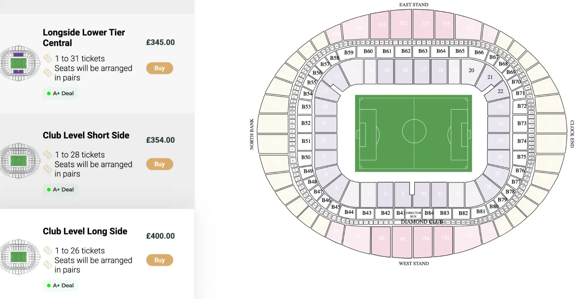 screenshot of ticket search menu