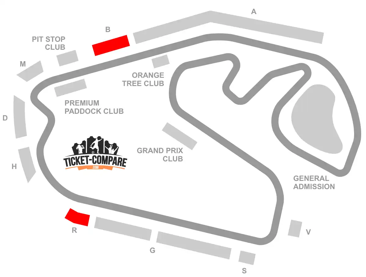 Screenshot of Autodromo Jose Carlos Pace seating plan with B and R stands highighted