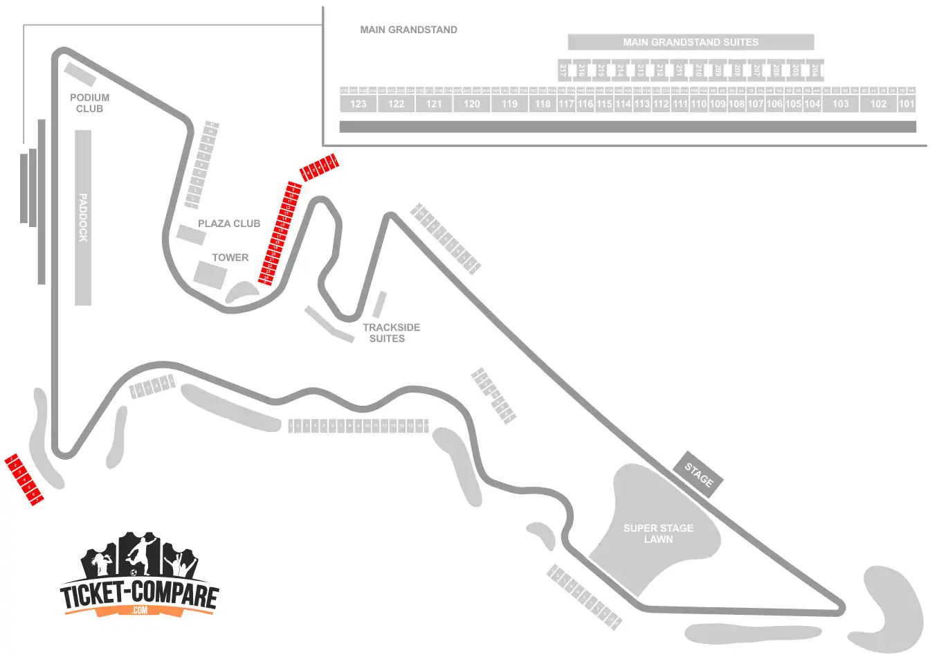 Screenshot of Circuit of the Americas With T1 and T15 stands highlighted