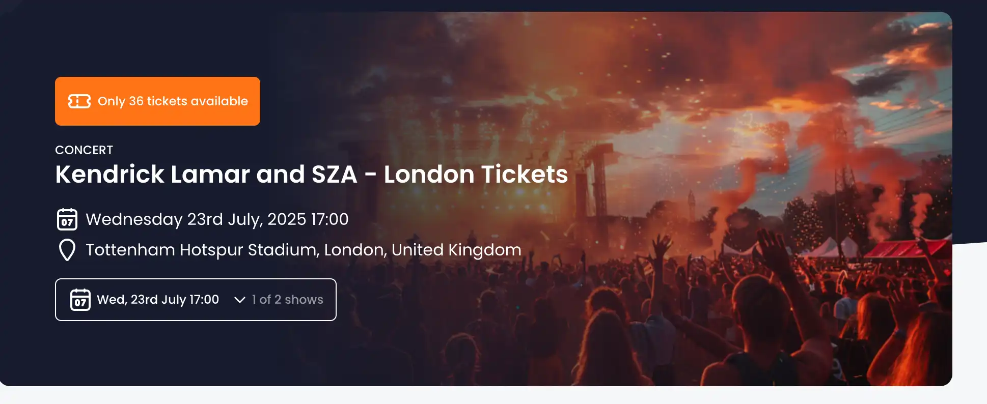 screenshot of Kendrick Lamar and SZA - London tickets