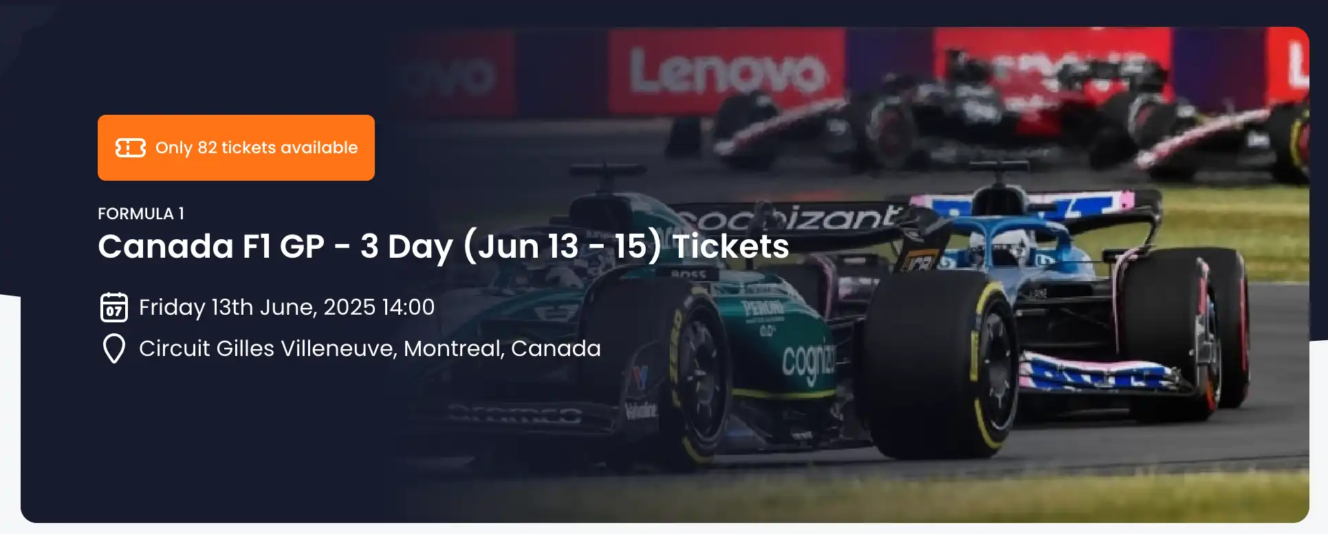 screenshot of Canada F1 GP tickets page