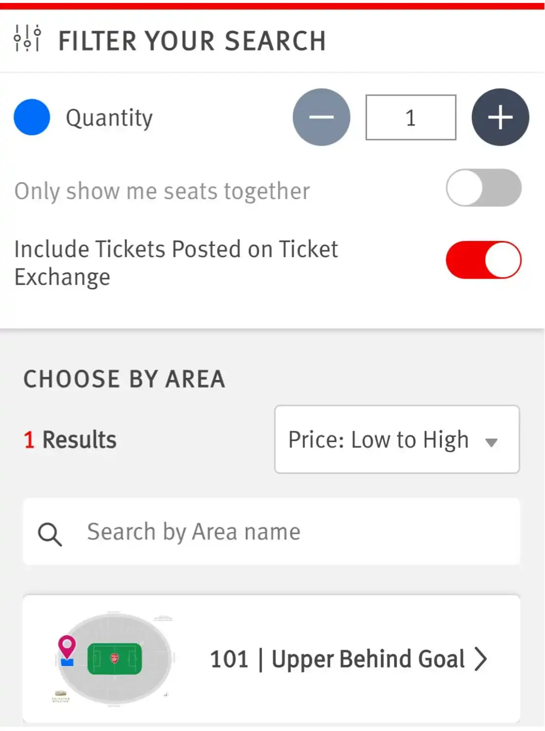screenshot of search filters