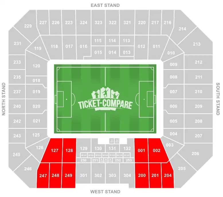 Hill Dickinson Stadium Seating Plan with West Stand highlighted