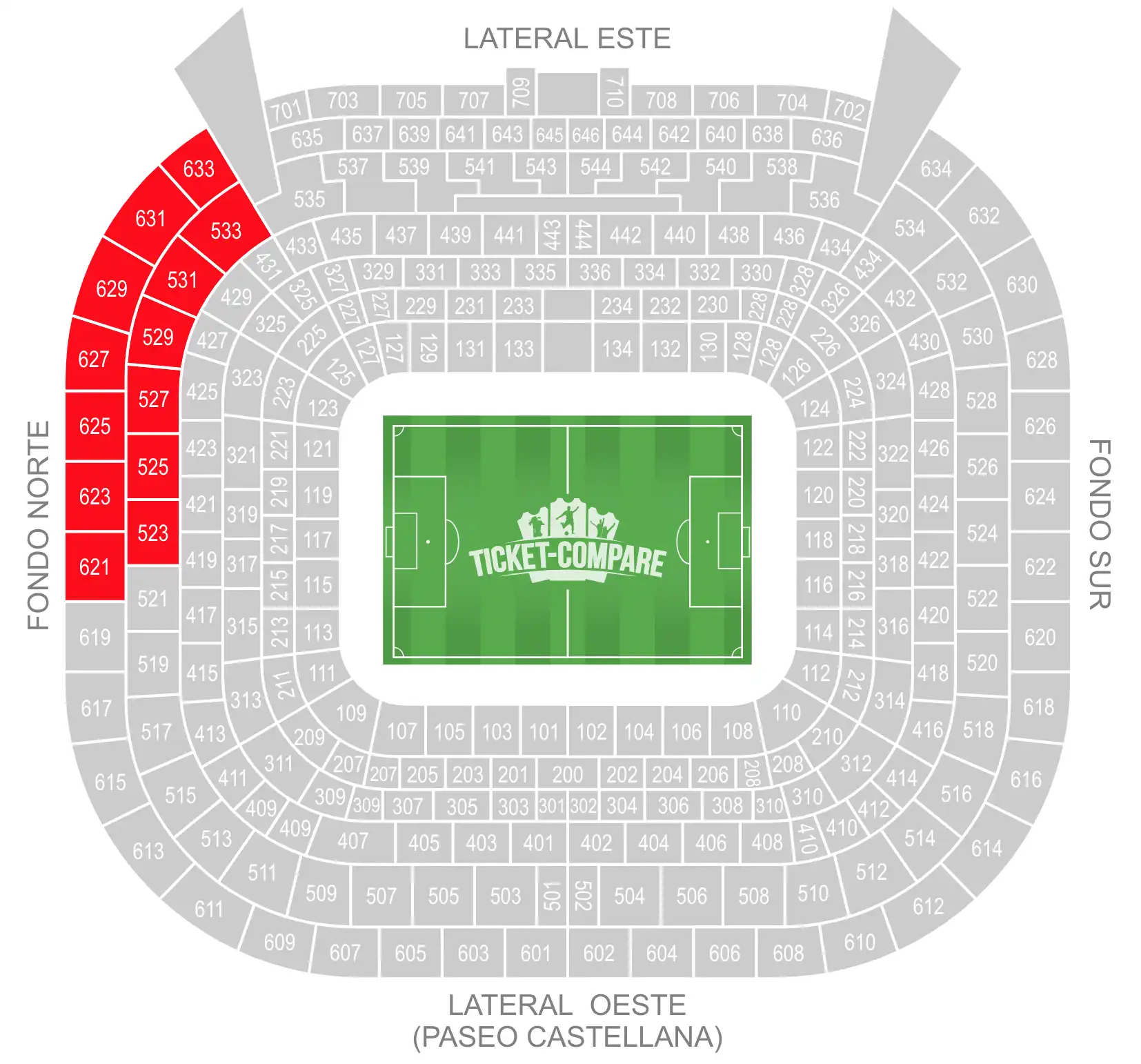 Screenshot of Santiago Bernabéu Seating Plan with Away section highlighted
