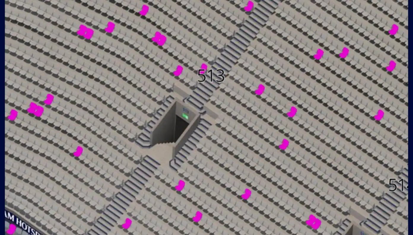 screenshot of highlighted seats on seating plan