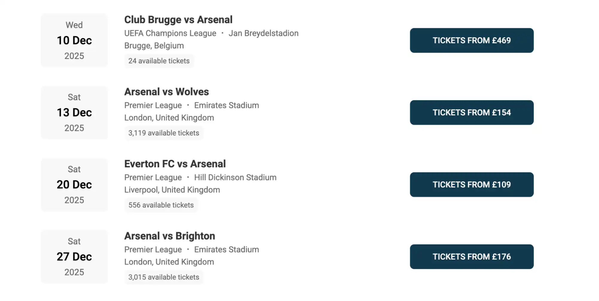 screenshot of Arsenal Fixtures list on the www.healtharomatherapy.com