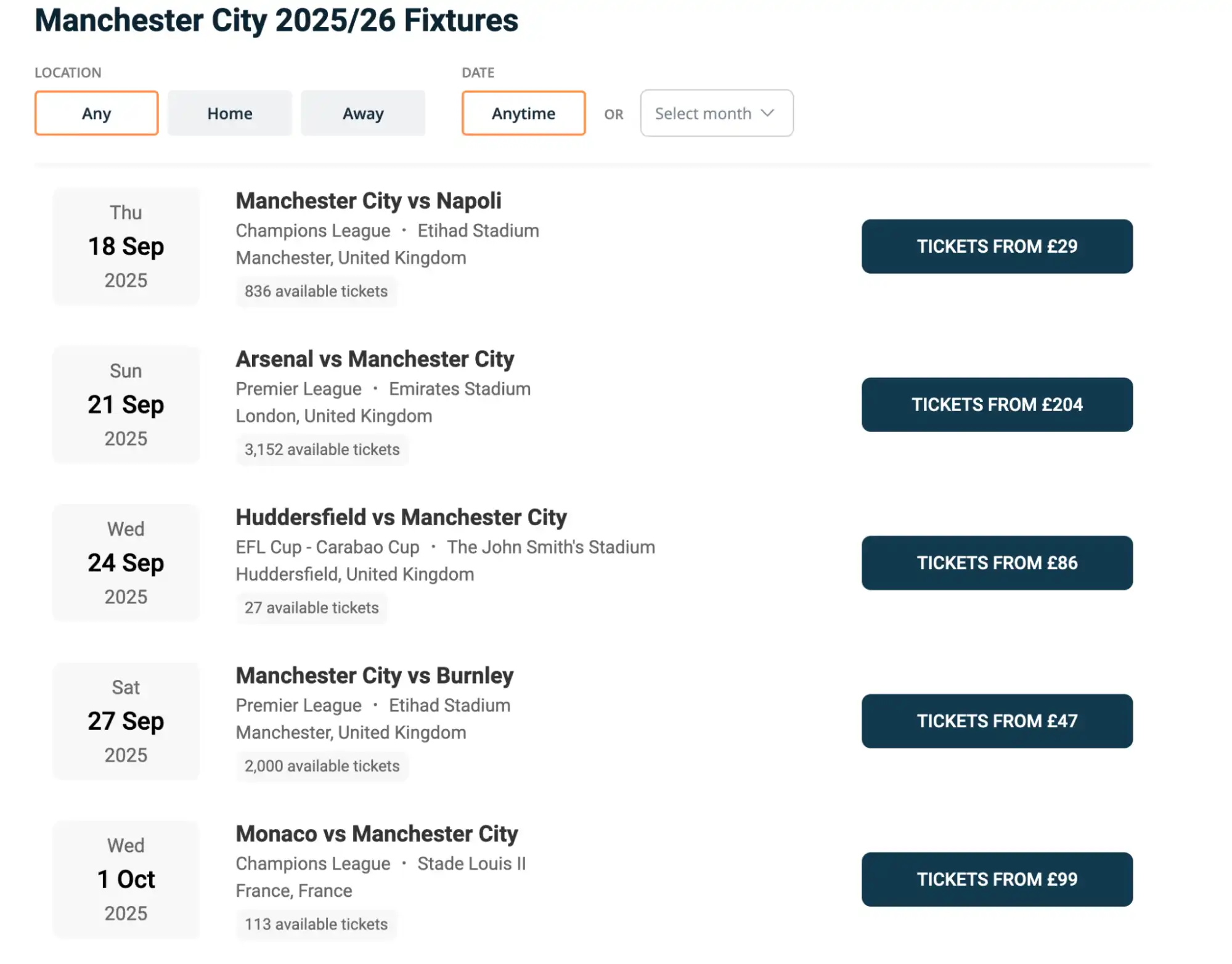screenshot of Manchester City fixtures on www.healtharomatherapy.com