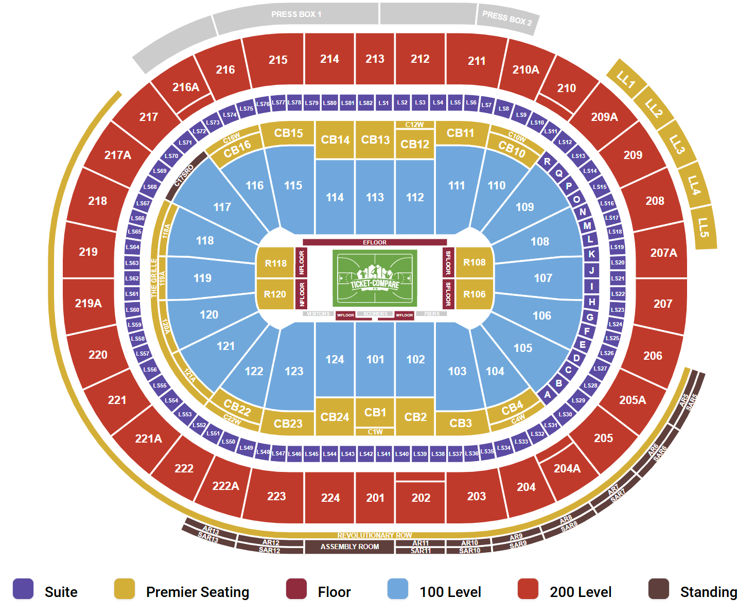 Xfinity Mobile Arena - PA Seating Plan