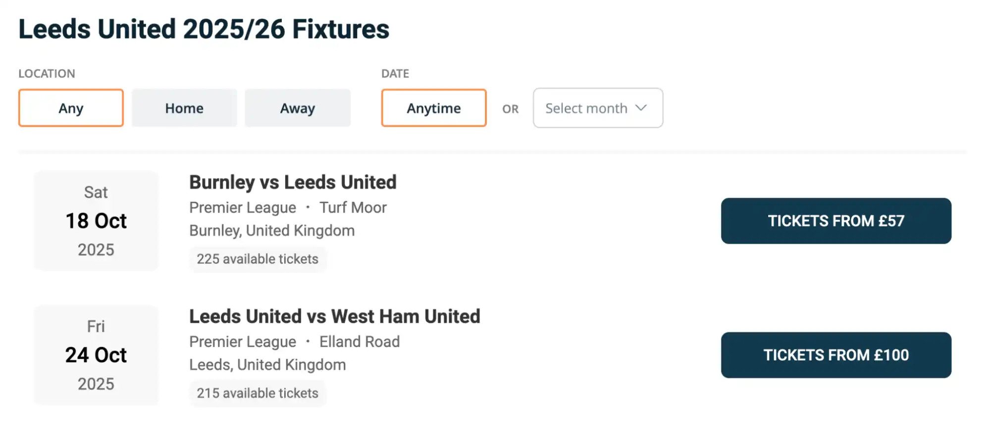 screenshot of Leeds United Fixtures on www.healtharomatherapy.com