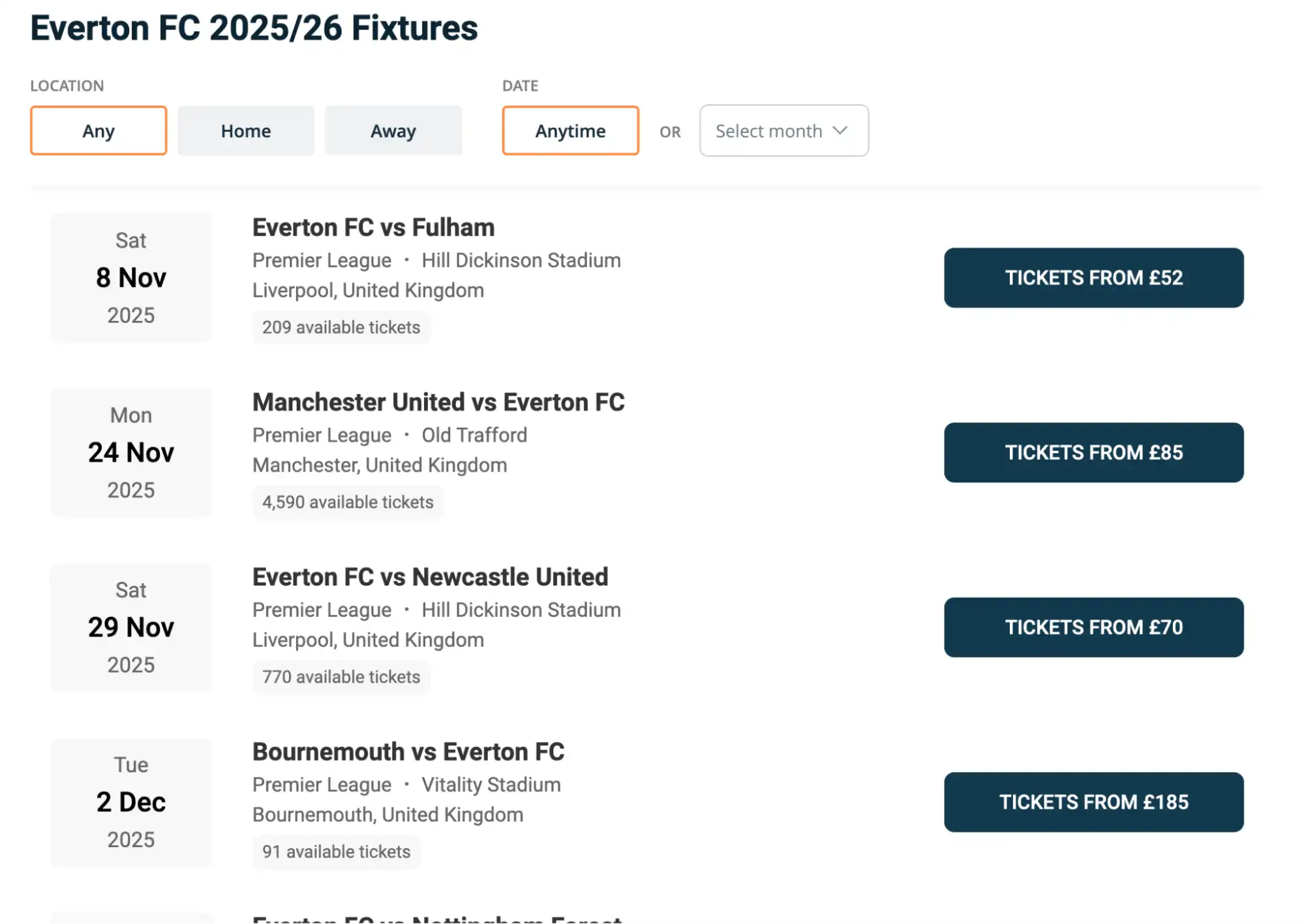 screenshot of Everton FC fixtures on www.healtharomatherapy.com