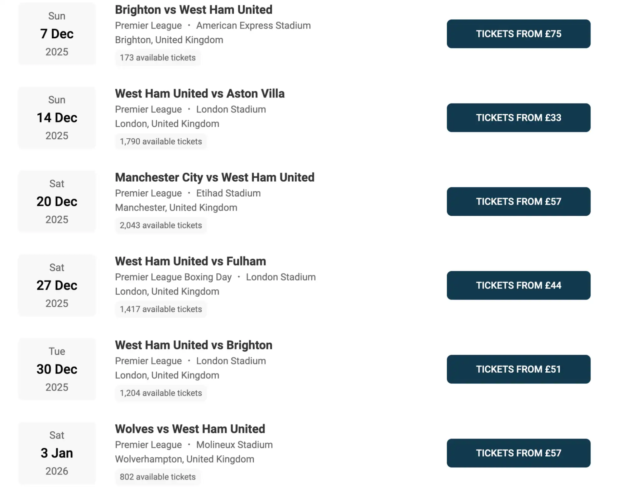 screenshot of West Ham United Fixtures on www.healtharomatherapy.com