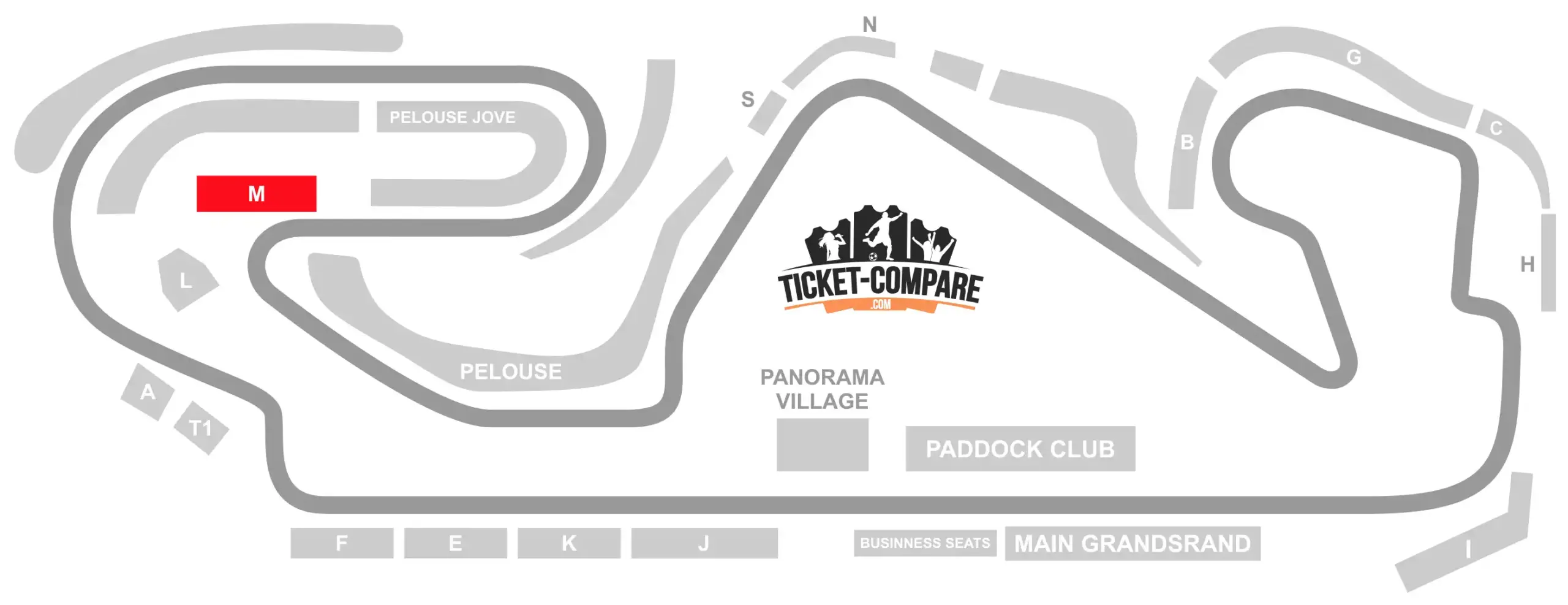 Circuit de Barcelona-Catalunya Seating Plan with the Grandstand M highlighted