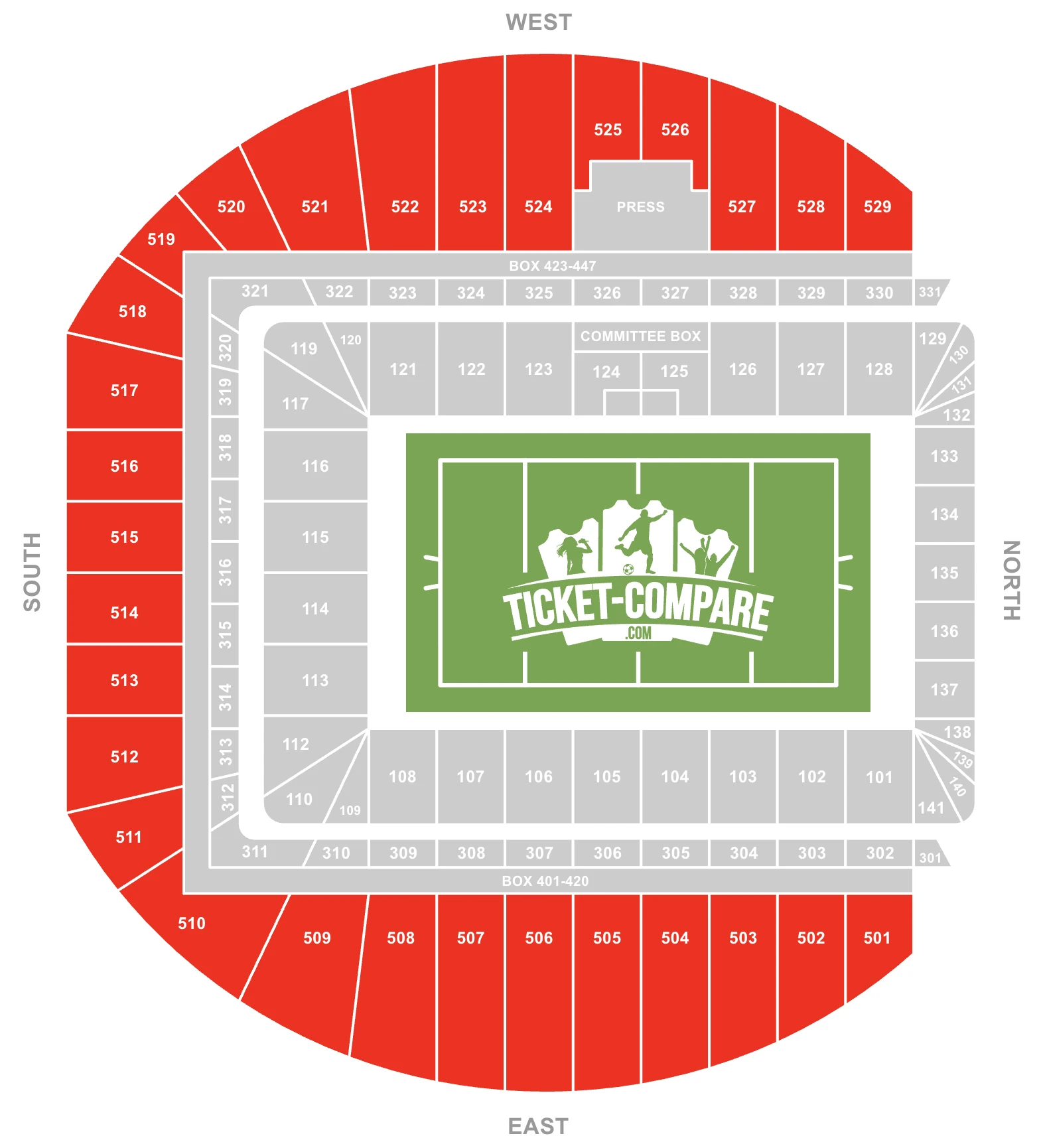 Screenshot of Aviva Stadium Seating plan with the Upper tier highlighted