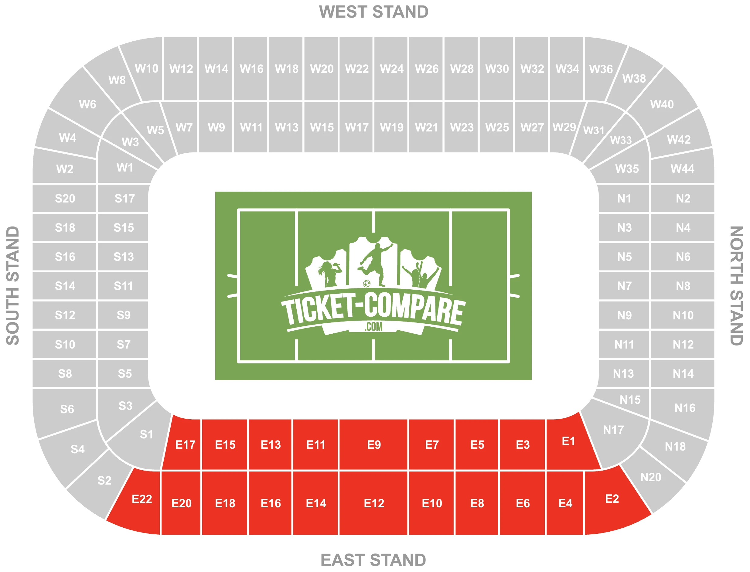 Screenshot of Murrayfield Stadium Seating Plan with the East Stand highlighted