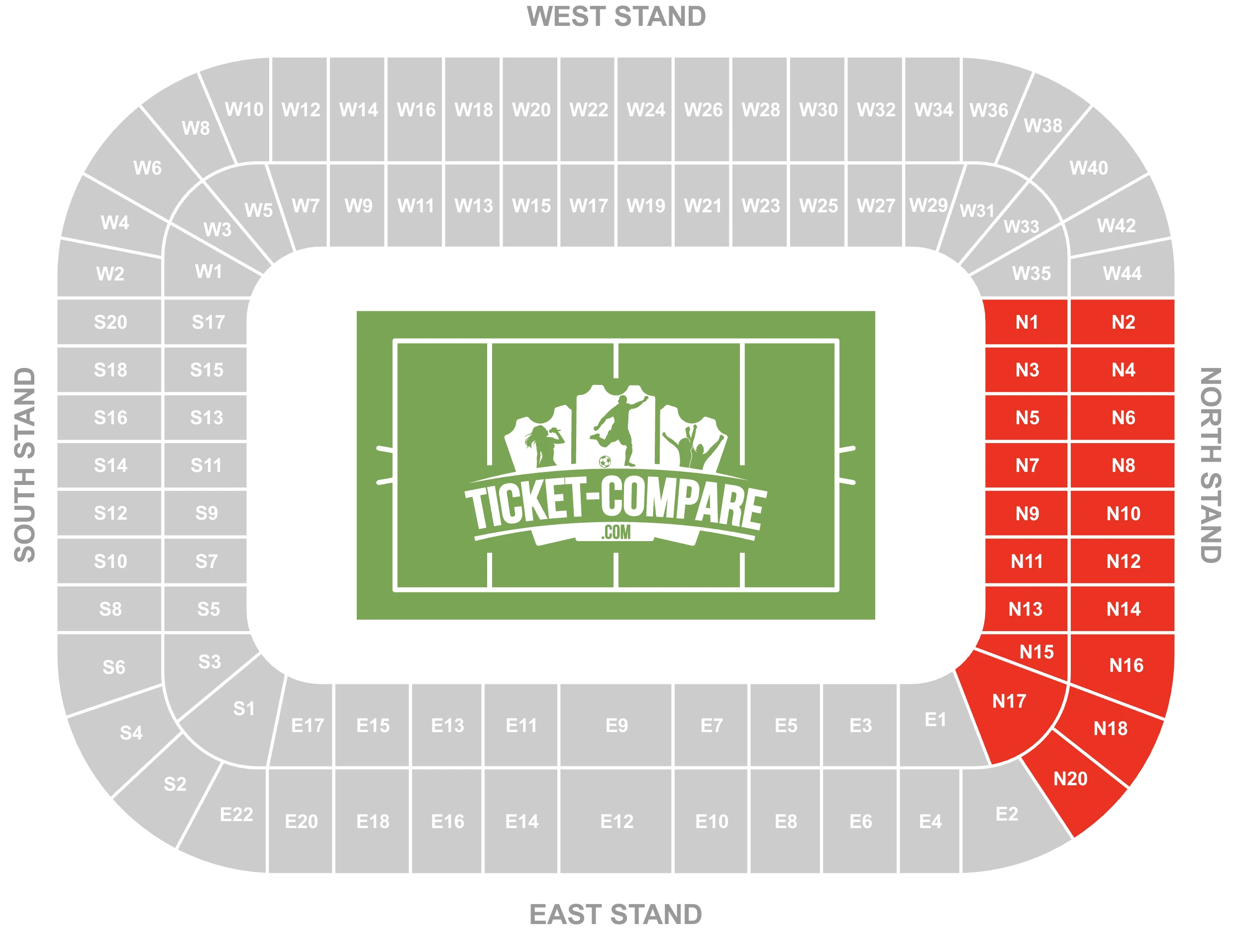 Screenshot of Murrayfield Stadium Seating Plan with the North Stand highlighted