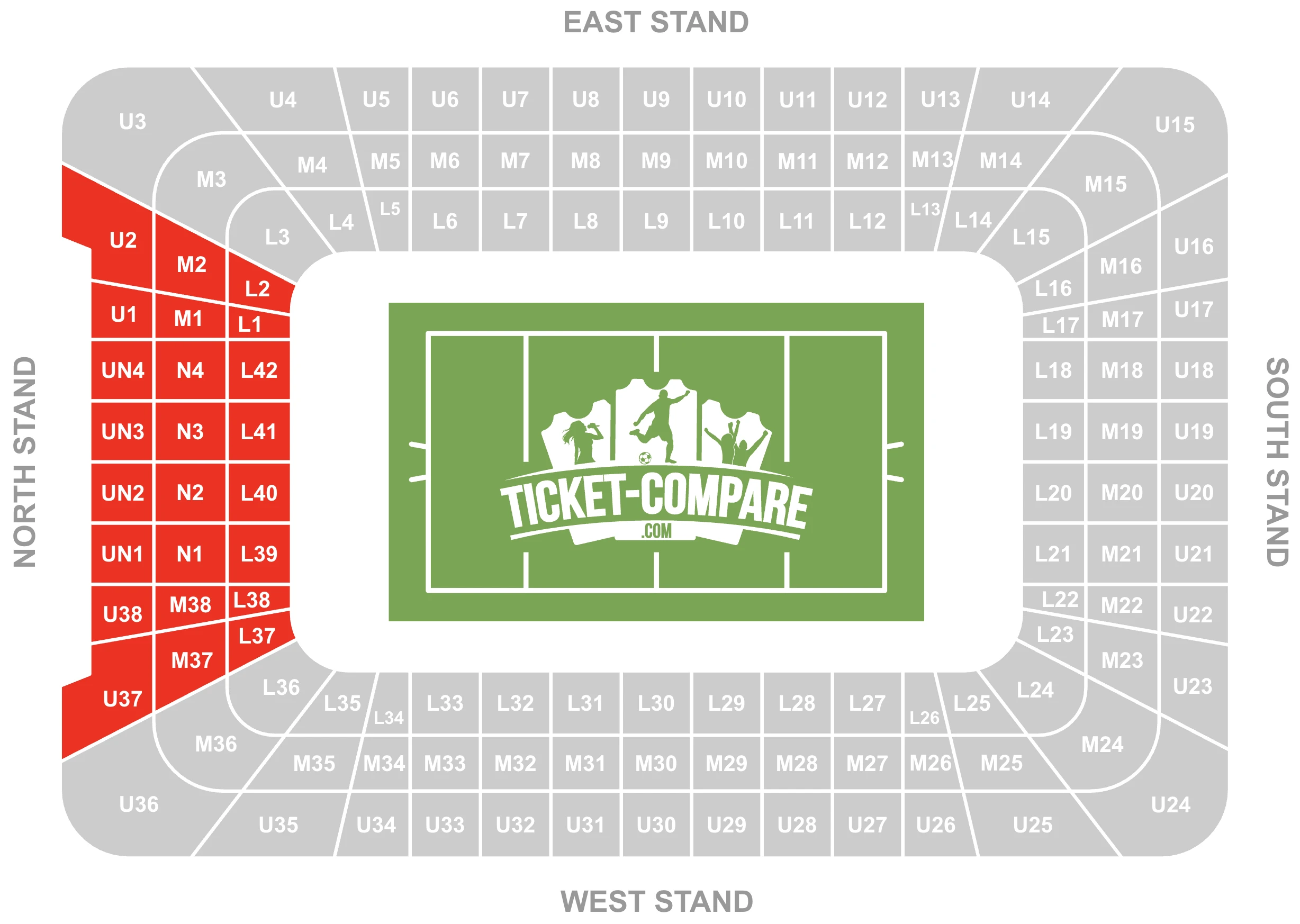 Screenshot of Principality Stadium Seating Plan with highlighted the North Stand