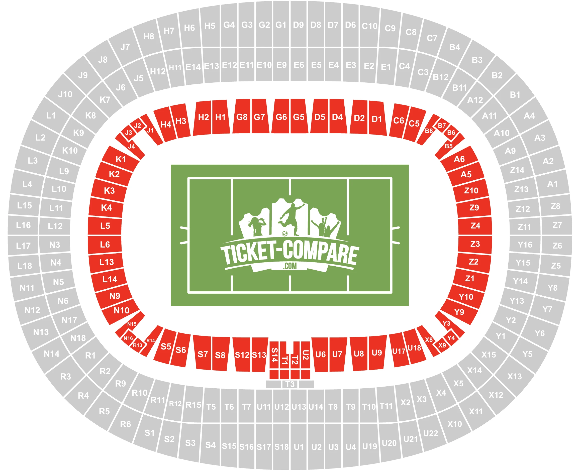 Screenshot of Stade de France Seating plan with the Lower Tier highlighted