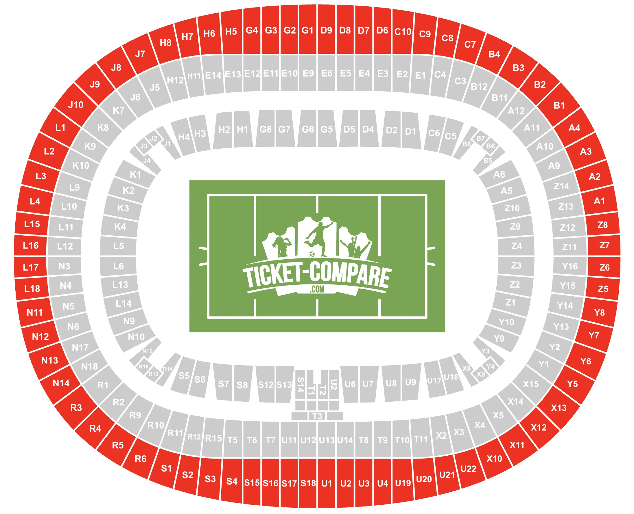 Screenshot of Stade de France Seating plan with the Upper Tier highlighted