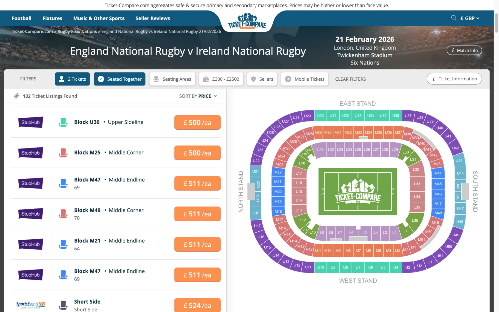 Screenshot of England National Rugby v Ireland National Rugby tickets page on www.healtharomatherapy.com