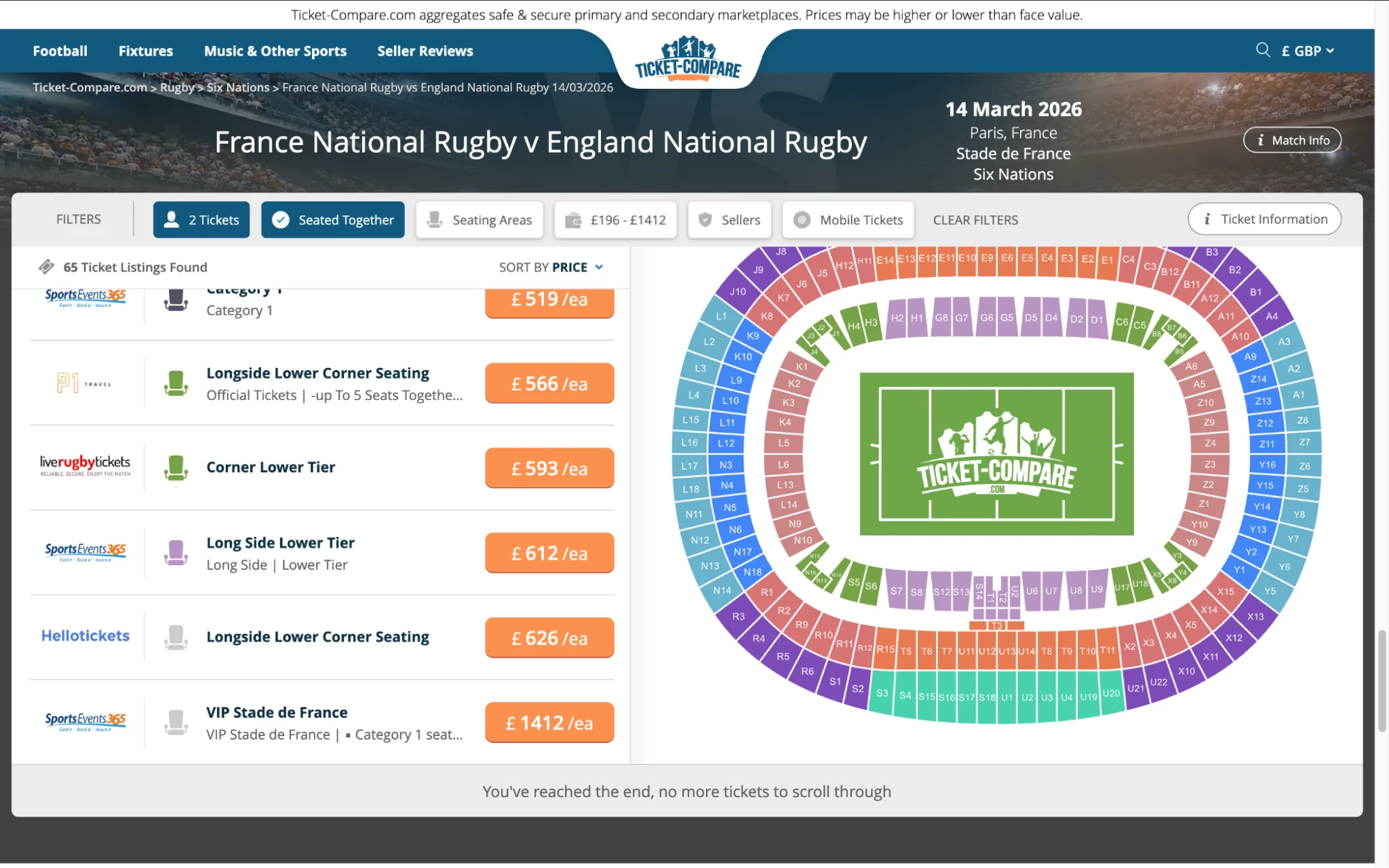 Screenshot of France National Rugby v England National Rugby tickets page on www.healtharomatherapy.com