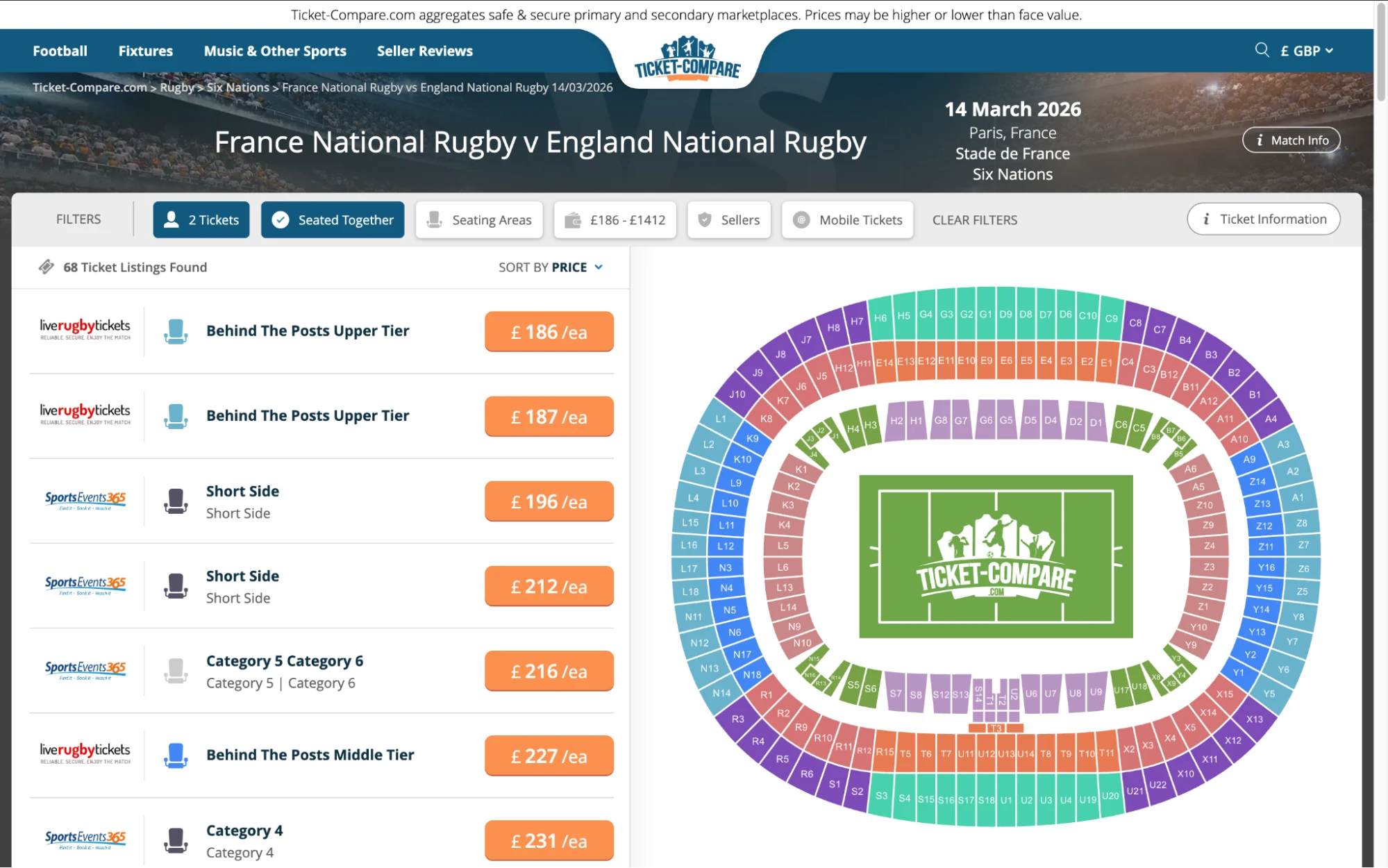 Screenshot of France National Rugby v England National Rugby tickets page on www.healtharomatherapy.com