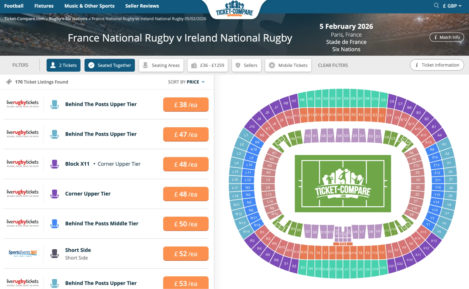 Screenshot of France National Rugby v Ireland National Rugby tickets on www.healtharomatherapy.com
