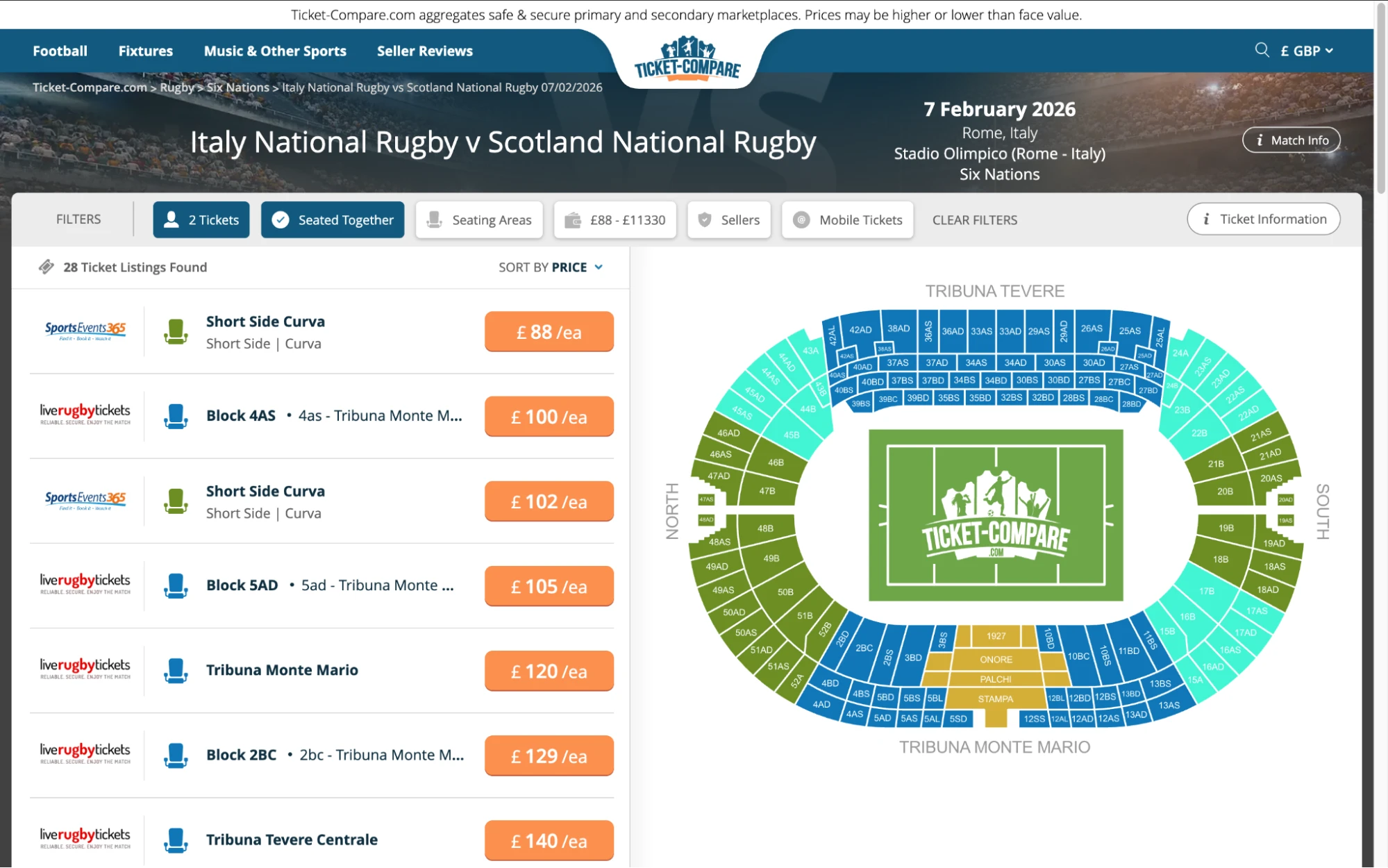 Screenshot of Italy National Rugby v Scotland National Rugby tickets page on www.healtharomatherapy.com