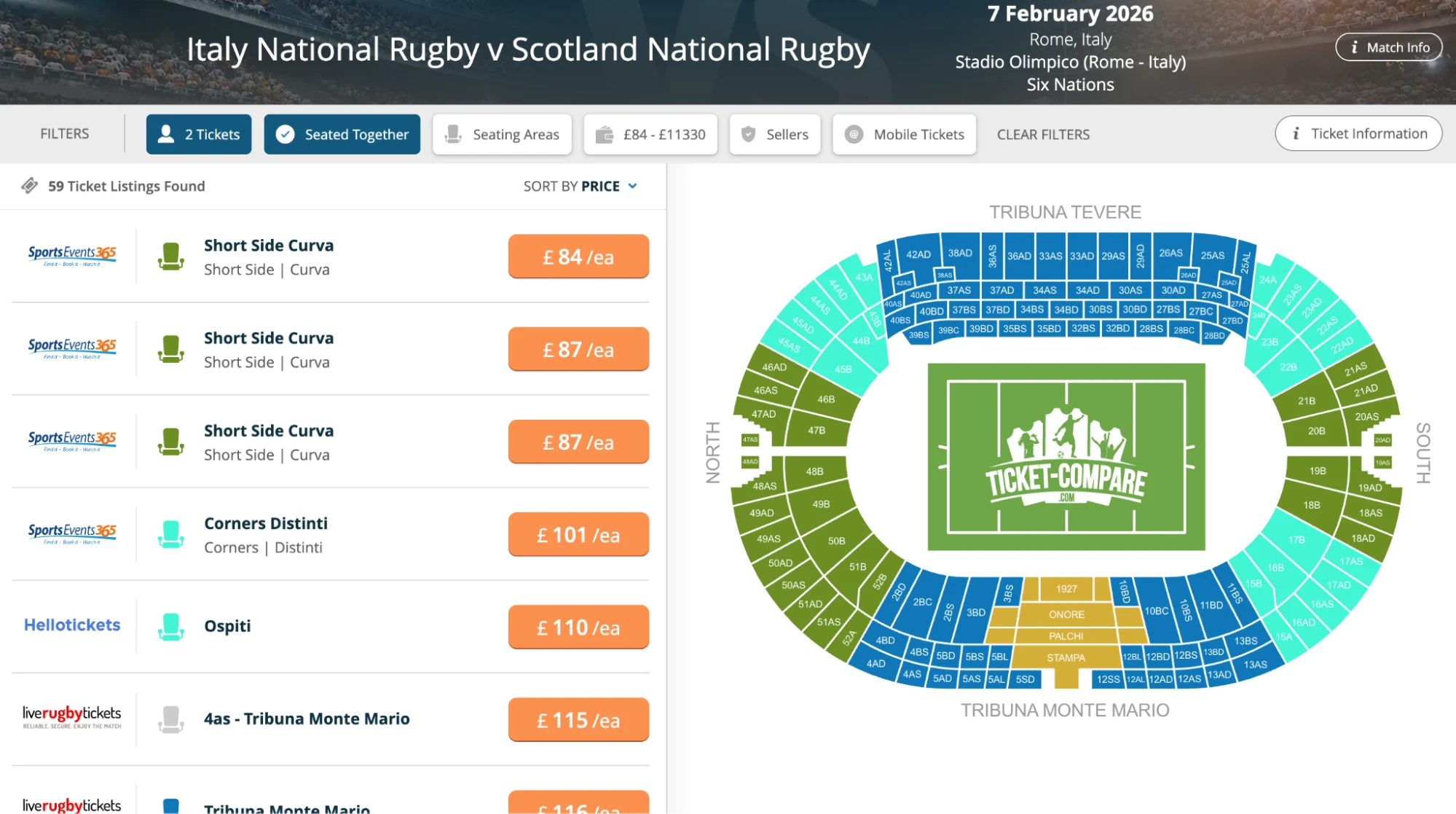 Screenshot of Italy National Rugby v Scotland National Rugby tickets page on www.healtharomatherapy.com