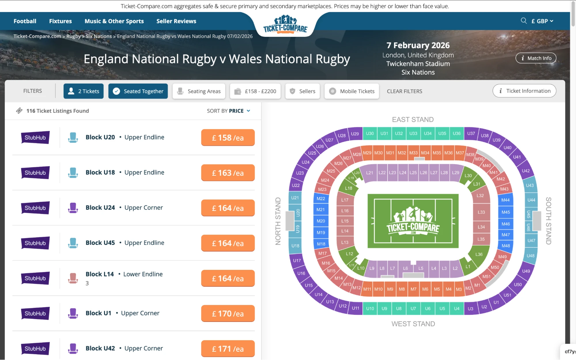 screenshot of England National Rugby v Wales National Rugby tickets page on www.healtharomatherapy.com